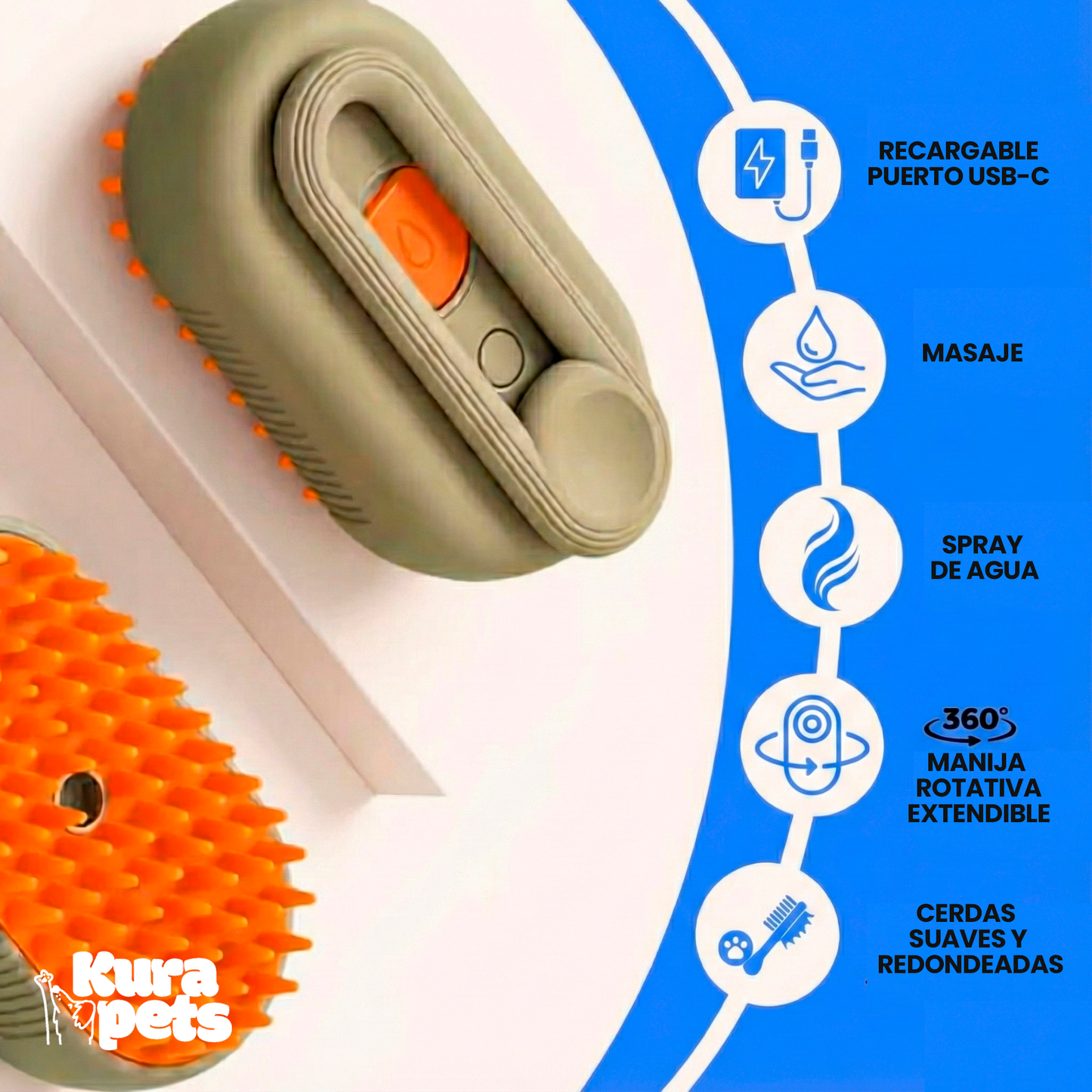 Cepillo de Vapor Spa en Casa 3 en 1: Masaje, Limpieza y Adiós Pelos